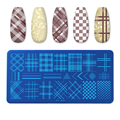 Nail Stamping Plates Line Pictures Nail Art Plate Stainless Steel Design Stamp Template For Printing Stencil Tools Nail Stamp Stainless Steel Geometric Plaid Stripe Line Image(J024) #TOP4