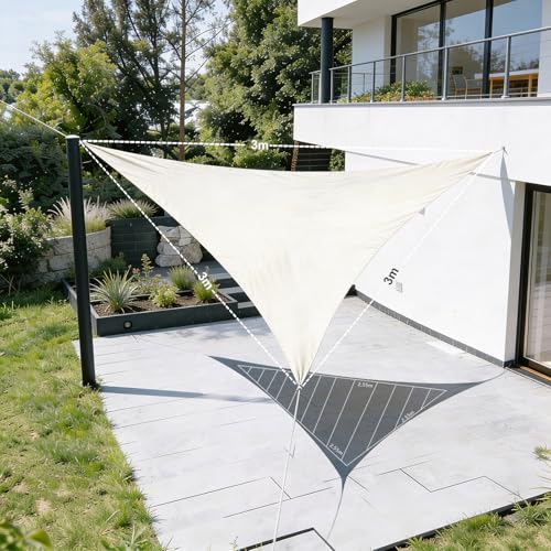 HAIKUS Sonnensegel Wasserdicht Dreieckig 3x3x3m Sonnenschutz Wasserabweisend Premium PES Polyester mit UV Schutz für Balkon Garten Terrasse Creme 1