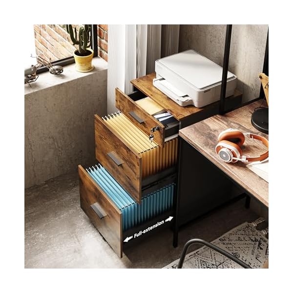 Devaise 3 drawer rolling file cabinet with lock wood filing cabinet fits letter a4 size for home office rustic brown  urban country home decor