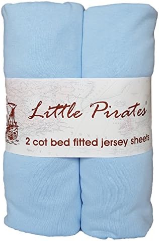 Little Pirates 2 x Baby Cot Bed Fitted sheet 70x140 100% Jersey Cotton - Blue