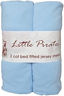 Little Pirates 2 x Baby Cot Bed Fitted sheet 70x140 100% Jersey Cotton - Blue