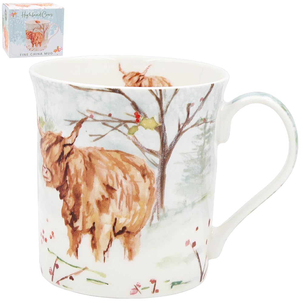 The Leonardo Collection Highland Cow Mug for Hot Drinks | Reusable Fine China Coffee Cups for Kitchen & Home | Durable Printed Tea Mugs for Every Occasion | Long-Lasting Cup for All Types of Beverages