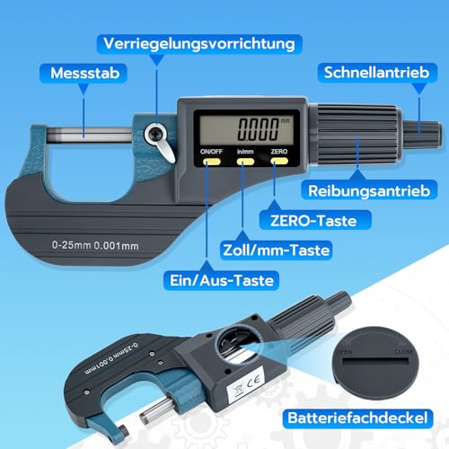 Mcbazel Mikrometer LCD Digitale Bügelmessschraube 0-25mm, 0.001mm Auflösung