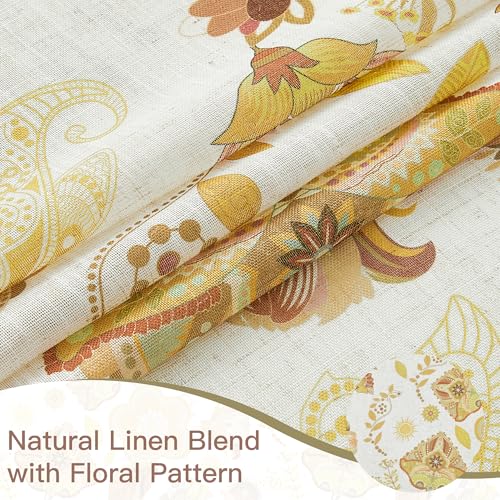Image of XiDi Vintage Floral Curtains 63 inch Length 2 Panels Set for Living Room Back Tab Warm Farmhouse Bedroom Curtains Cottage Pretty Flower Patterned Linen Drapes Yellow Floral Pattern 52x63