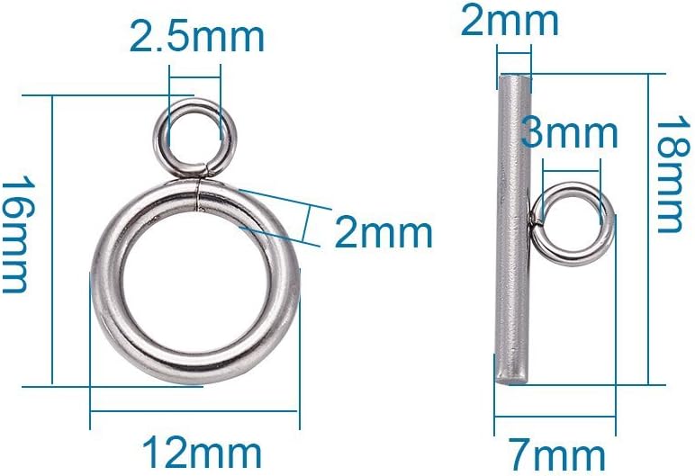 KISSITTY 20 Sets 304 Stainless Steel Round IQ Toggle Clasps & Tbar Clasps for Necklace Bracelet Jewelry Making Silver Tone - Image 5