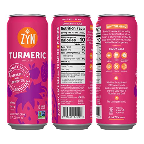 Zyn Turmeric Immunity & Recovery Drink Variety Pack Of 24 | No Added Sugar Immunity Booster, Muscle Support Drink With Curcumin, Piperine, Vitamin C & Zinc | Plant Based #TOP4