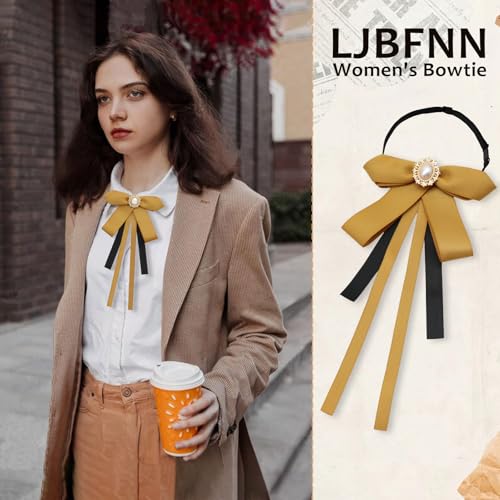 Image of LJBFNN Womens Bow Tie, Clip on Bow Ties Pre Tied Bowtie for Women Girls Ribbon Rhinestone Bow Tie for Shirt Uniform Wedding