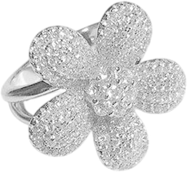 OIDIMS Elegant Cubic Zirconia Flower Ring for Women Adjustable Open Band Statement Sparkling Floral Engagement Wedding Promise Rings Dainty Crystal Fashion Stacking Finger Trendy Jewelry Mother