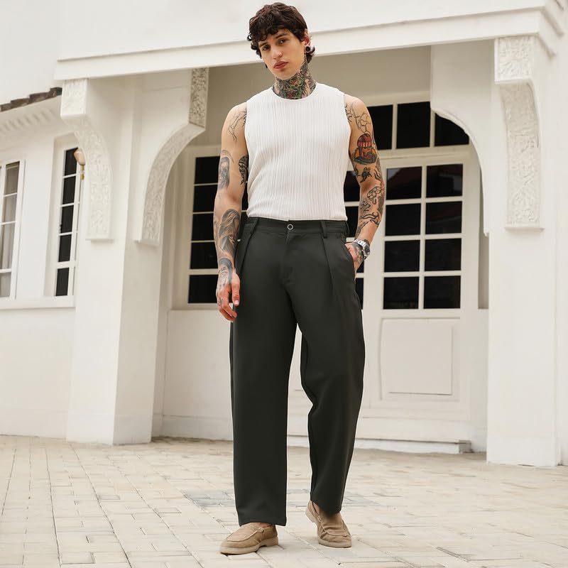 Image of CAHOOT Men's Trousers | Mid-Rise, Straight Hem, Button Closure, Straight-Fit | Solid Plain | Polyester Blend Trouser for Casual Wear