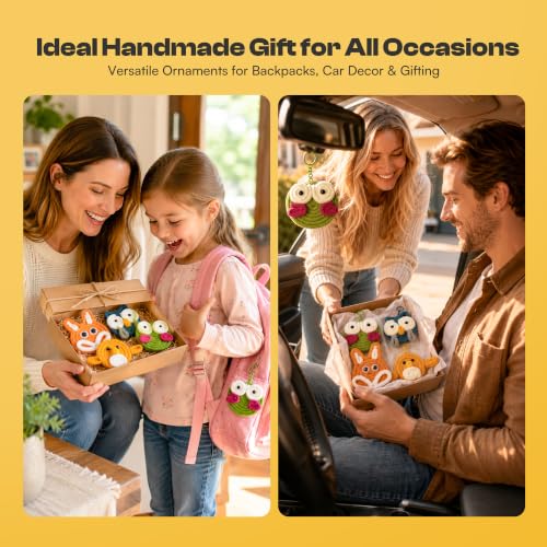 Image of 4 Pcs iCord Animals Knitting Kit, Complete Yarn & Aluminum Craft Wire Set | with Colorful Keychains, Static & Dynamic Eyes, Hot Glue, Beginner Friendly Handmade Ornament Craft Kit for Ideal DIY Gift