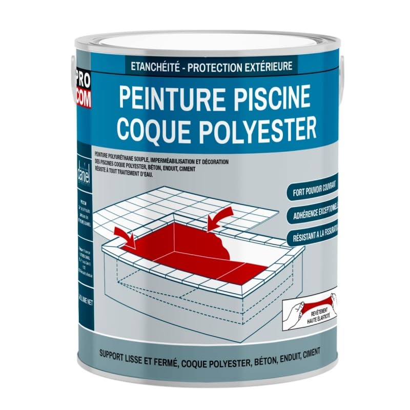PRO COM Peinture piscine coque polyester et béton, peinture piscine polyuréthane étanche et...