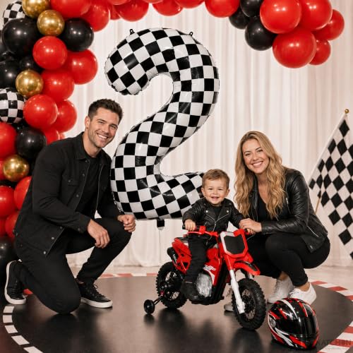 Image of KatchOn Checkered Number 2 Balloon, 2nd Birthday Decorations - 40 Inch