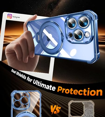 Image of Soft Case for iPhone 16 Pro with 360 Rotating Magnetic Stand, Compatible with Mag-Safe, 4X MIL-Drop Protection, Lightweight Glossy Anti-Yellowing Clear Back Phone Cover for iPhone 16 Pro 6.3 inch, Blue