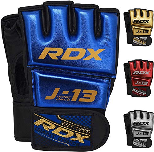 RDX Kids MMA Gloves for Martial Arts Grappling Training | Youth Metallic Skin