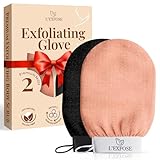 L'Exfose Kessa Hammam Deep Exfoliating Glove 2pc - Korean Exfoliating Mitt for Shower Ideal for Dead Skin Remover, Keratosis Pilaris & Self-Tanning to Improve Skin Tone Made with 100% Natural Viscose
