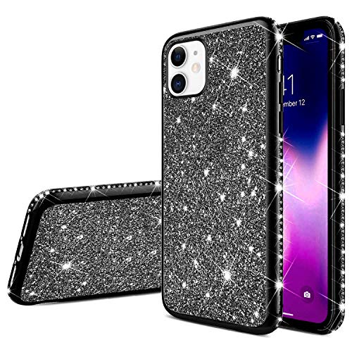 Robinsoni iPhone 11 Coque Glitter de Luxe,Coque Silicone Glitter Sparkle Paillette Strass Brillante Etui Housse de Protection Souple en Gel TPU Métal Coque pour iPhone 11,Noir