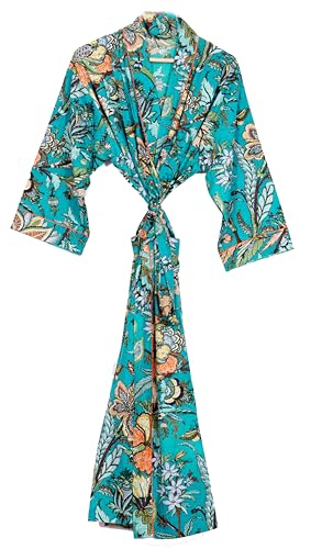 Image of Pure 100% Cotton Robe For Womens Bathrobe Dressing Gown Long sleepwear Free Size Kimono