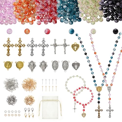 DIY Wedding Rosary Jewelry Necklace Making Kit 846pcs Rosary Making Kits Rosary Prayer Making Supplies First Communion Necklace Set Cross Beads Kit for Ramadan Bracelet Necklaces Jewelry Making