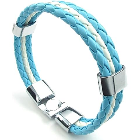 MAKAA Pulsera de Cuero Azul de Blanca de Argentina Pulsera de aleacion Trenzada Cover