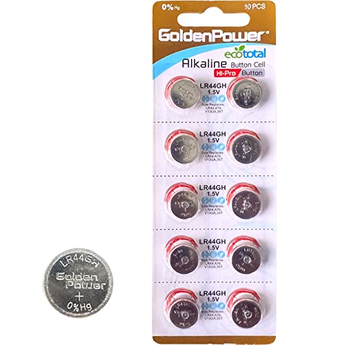 LR44/LR44GH ボタン電池 アルカリ 電池 1.5V 0%Hg 0%Cd 10個入(GoldenPower)（Amazon）