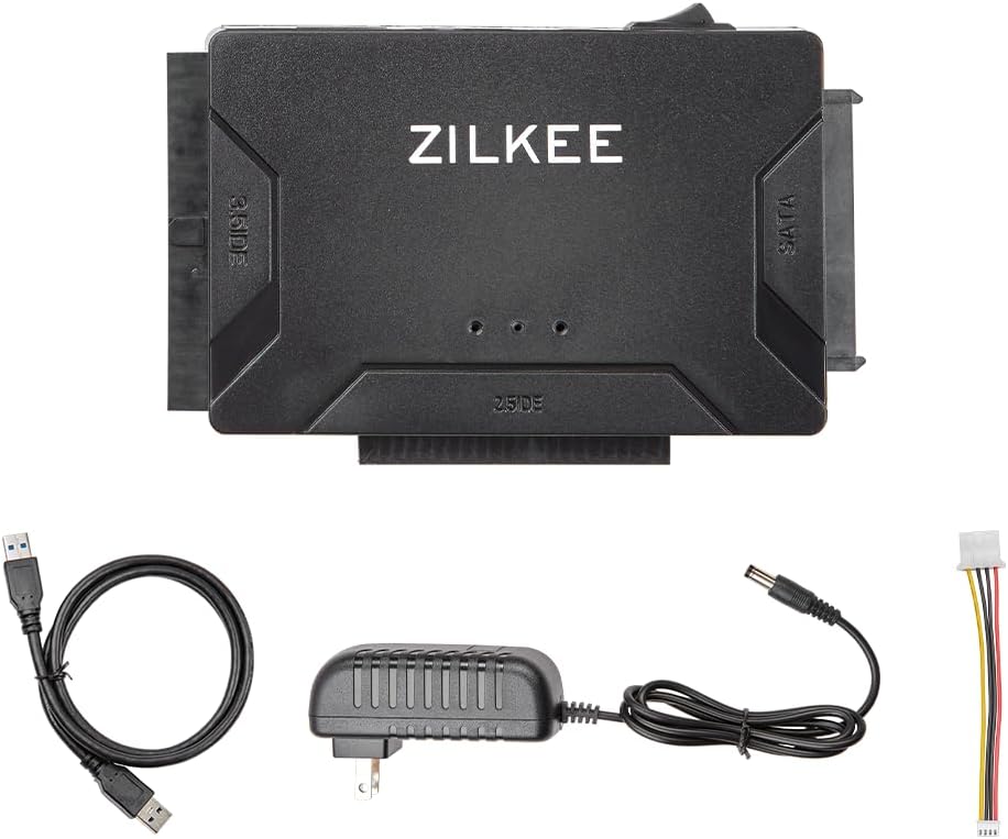 ZILKEE SATA/IDE to USB 3.0 Hard Drive Adapter - Universal Converter for 2.5”/3.5” IDE & SATA HDD/SSD, External Drive Reader with 12V Power Supply, Supports up to 6TB
