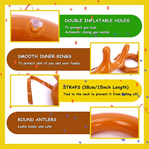 Balhvit 18Pcs Inflatable Reindeer Antler Ring Toss Game, Christmas Games for Kids Adults, Indoor Outdoor Xmas Party Games Holiday Favors Supplies for Families (2 Antlers &16 Rings & Hand-Held Pump)