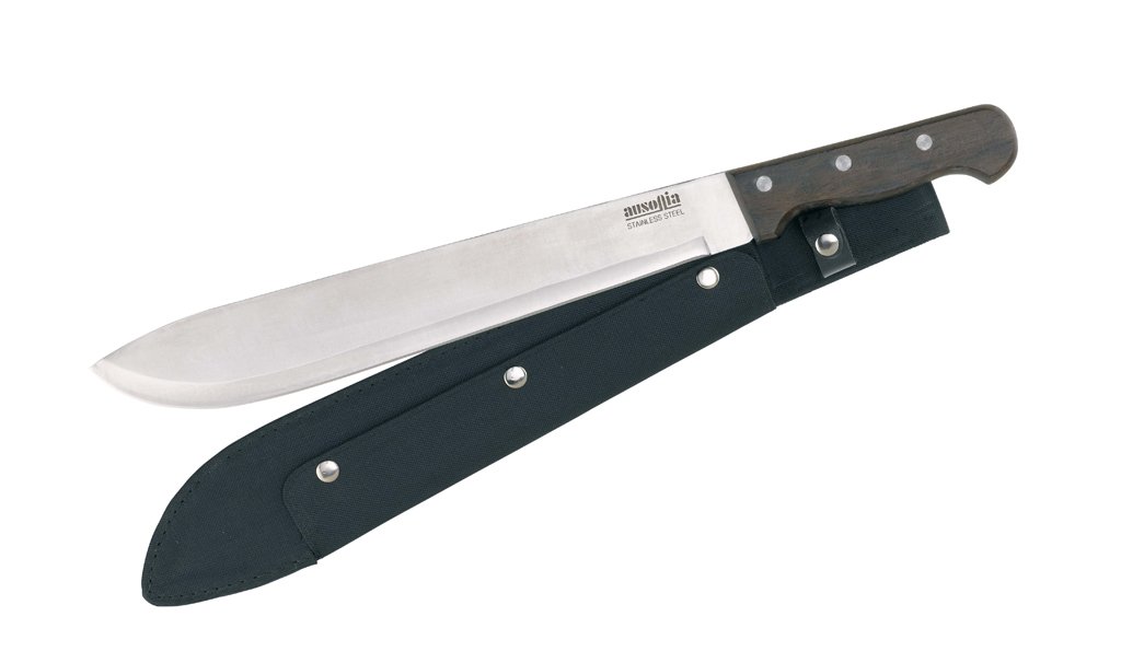 AUSONIA Machete con lama da 36 Cm, manico in legno e con fodero in nylon appendibile alla cintura