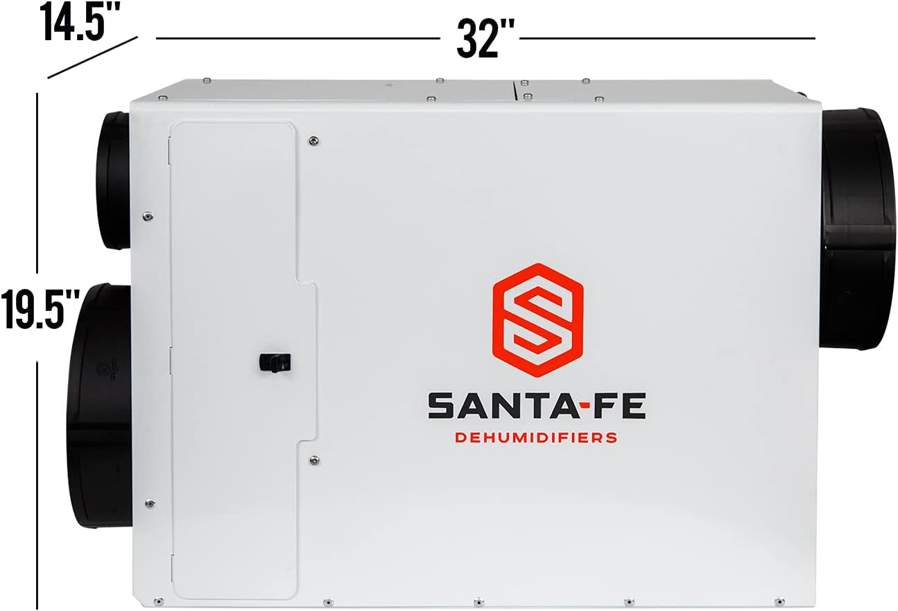 Santa Fe Ultra98 Dehumidifier with dimensions labeled