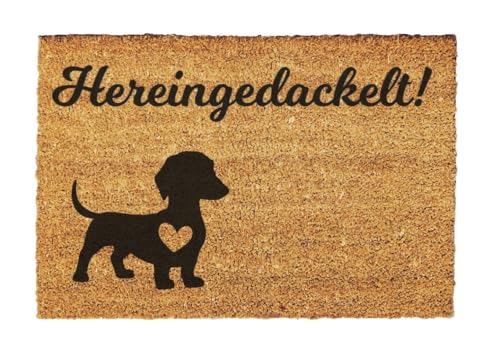 Giftstory Kokosmatte Fußmatte Kokos Hereingedackelt für Innen und Außen 60x40 Fussmatte Haustür - Willkommen Doormat Mat Lustig Türmatte - Geschenk Gift Gadget