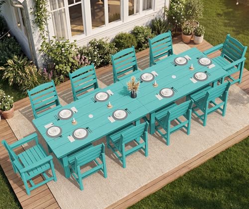 Image of SERWALL Patio Dining Sets for 6 Person, HDPE Dining Set with 6 Armless Chairs, Aruba