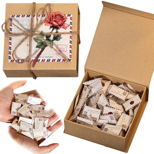 Love Box, 1Set Love Letter Box with Envelopes 4x4x2 Inch Tiny DIY Cards Love Notes Gifts for Him Her Love Letter Game for Long Distance Couple Romantic Supplies