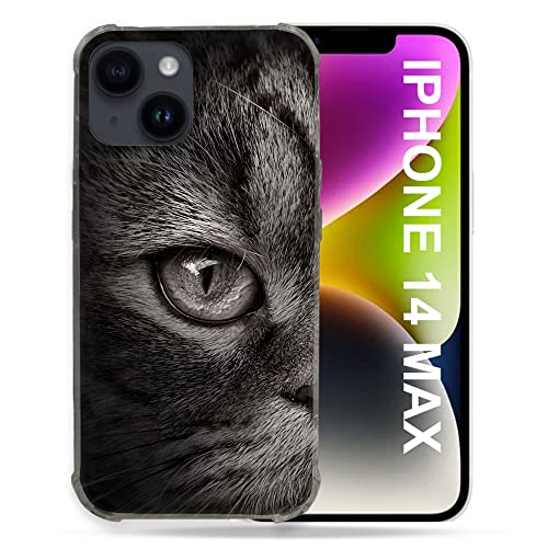 Coque iPhone 14 Plus chat gris etui souple silicone animal pour ecran 6.7