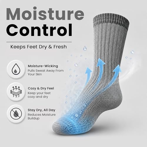 Image of Yacht & Smith 12 Pairs Merino Wool Thermal Boot Socks, Mens Womens Hiking Winter Sock