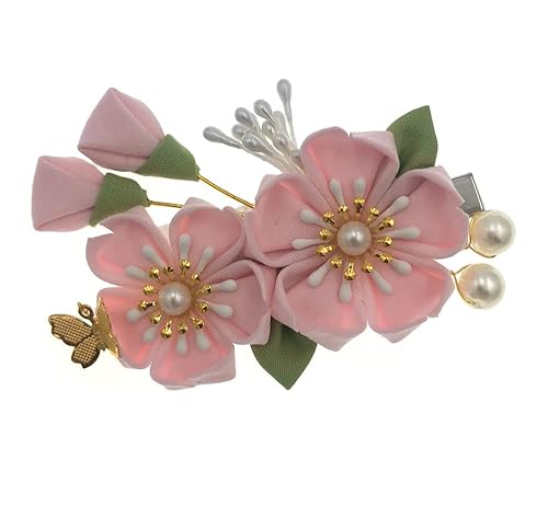 Miniatura 1 de MIAO WU Pinza para el cabello de flores de cerezo rosas para mujeres japonesas kimono flor Tsumami pinza para el cabello accesorios para mujeres y