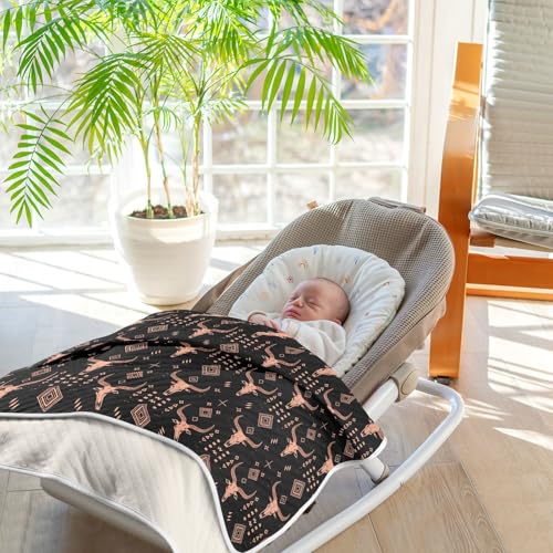 Image of Baby Swaddle Blanket for Boys Girls Soft Warm Stroller Throw Blanket for Toddler and Infant 30X40in Rose Gold Line Art African Tribal Motifs and Water Buffalo Skulls