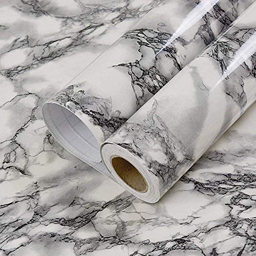 Image of Self Adhesive Wallpaper for Furniture,Almirah,Table Top,Wardrobe,Kitchen,Cupboard Decal & Door| Kitchen Wall Paper Sticker DIY PVC Self Liner Vinyl Stickers. (White Gray Marble, 16x200 Inch)