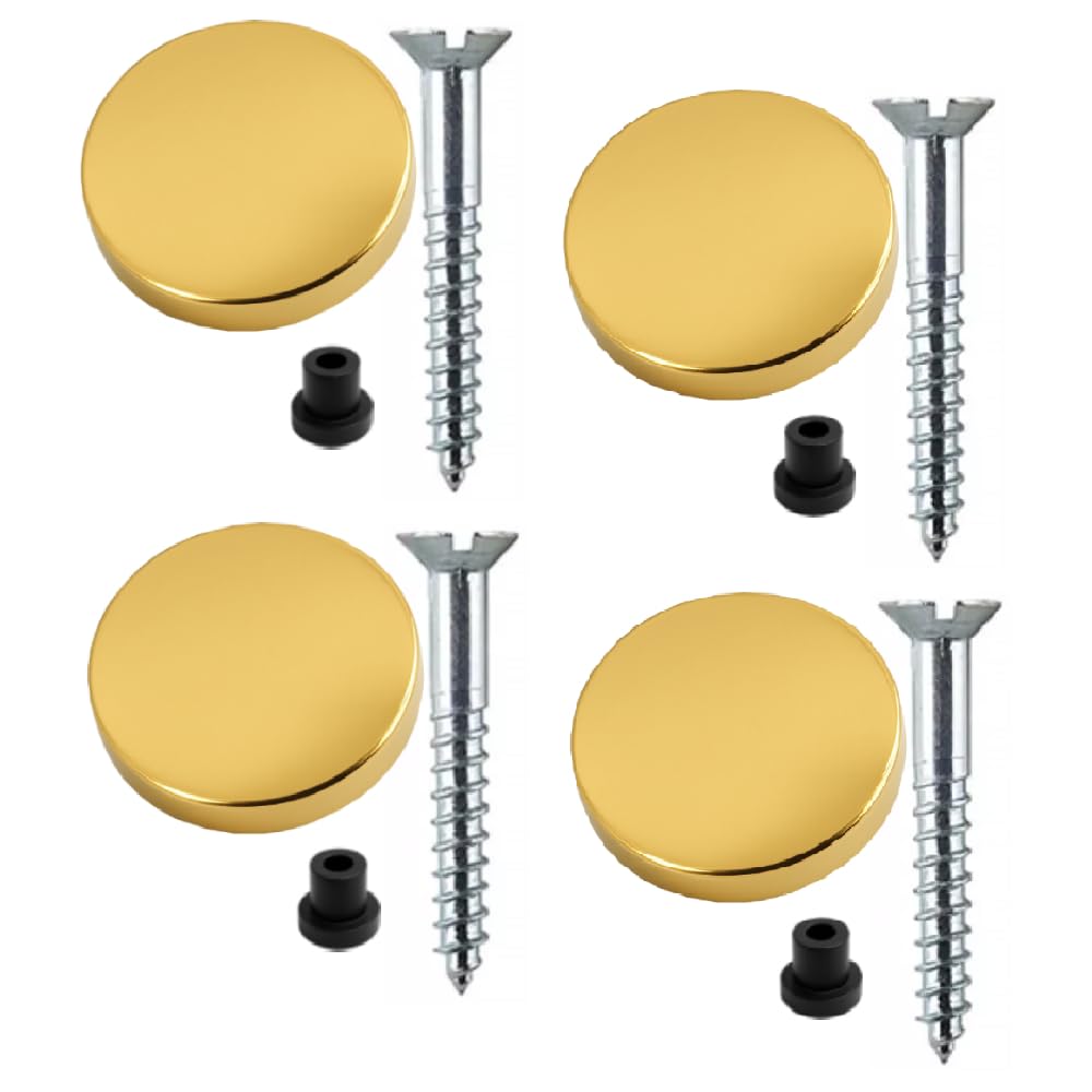 Zinc Mirror Screws 32mm with Rubber Washers – Pack of 4 with 25mm Polished Brass Flat Decorative Caps