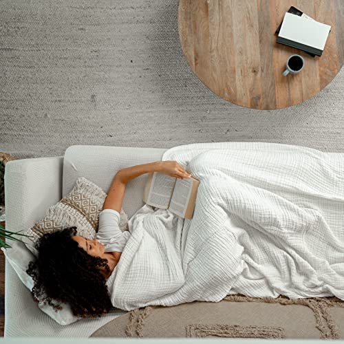 Comfy Cubs Muslin Blanket For Adults, Extra Large Twin 90” X 66”, 6 Layer Cooling Cotton Softness, Breathable & Warm Throw For Bedroom, Living Room Couch (White, Twin - Muslin) #TOP3