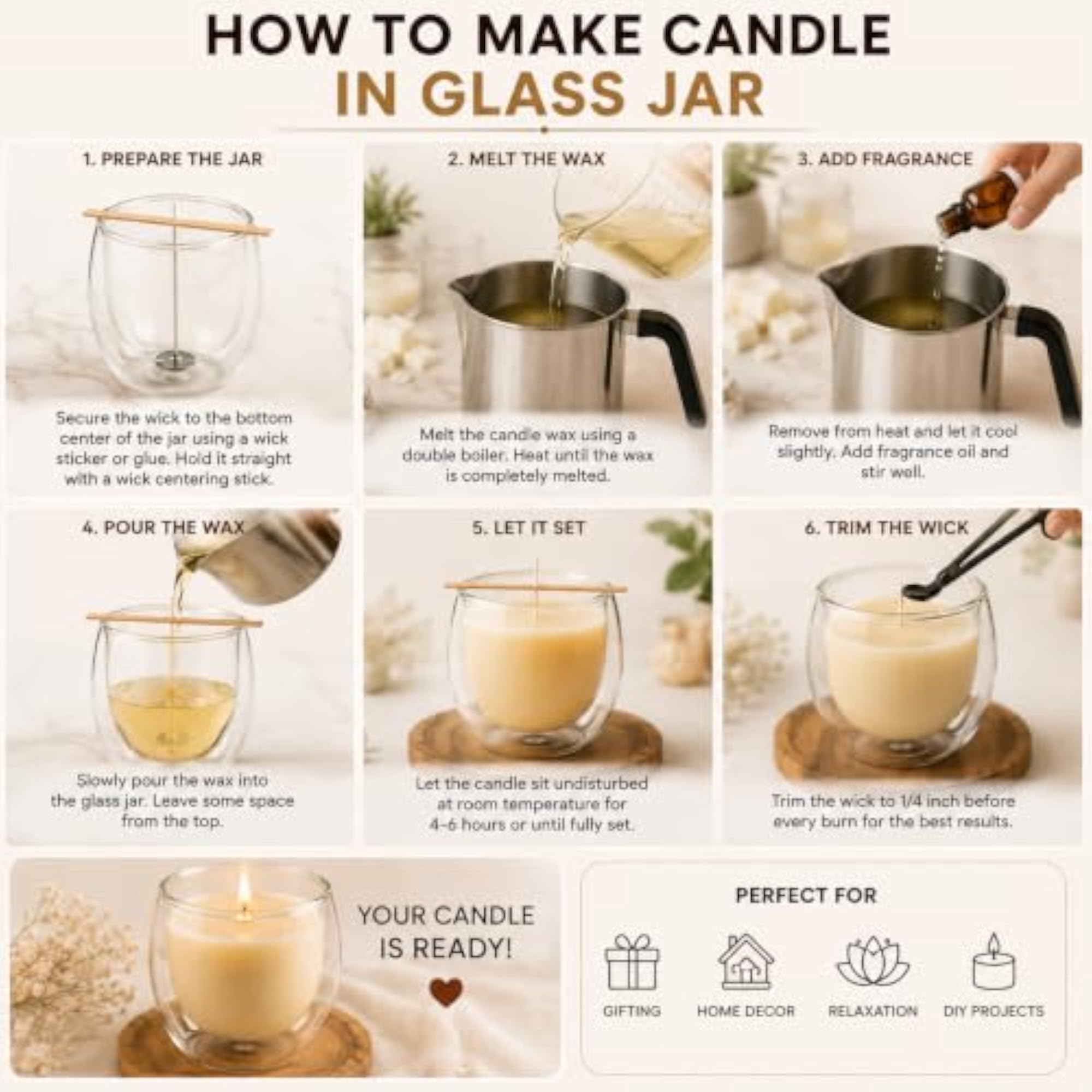 Candle Making Glass Jar 250ml, Pack of 4