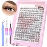 Wispy Lash Extension Kit 180Pcs Natural Cluster Lashes DIY Eyelash Extension Kit Fluffy C Curl Individual Lashes with Lash Bond and Seal and Lash Tweezers Lashes Individual Cluster, 9-12MM