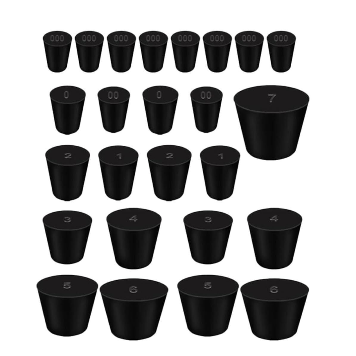 VANZACK 75 Piezas Tapón de Goma Maciza Negro Cónico para Laboratorio, 10