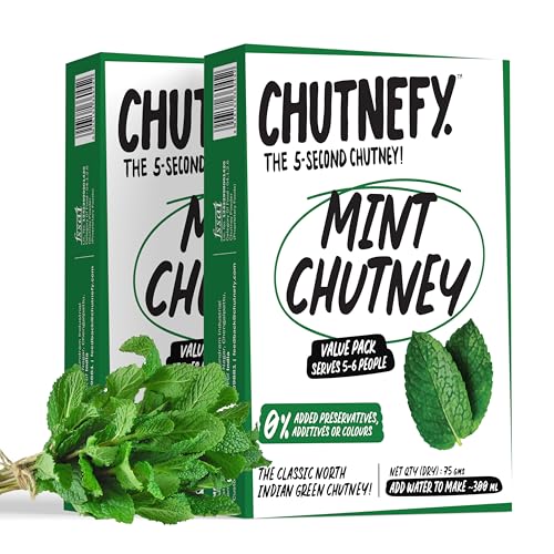 Image of CHUTNEFY|Mint (Hari /Pudina Dhaniya) Chutney Mix|100% Natural Ingredients|Pack of 2*75gms (Dry)|Add Water to make 300ml each|5-6 Servings Per Pack|Mild and mellow flavour for multi-purpose use