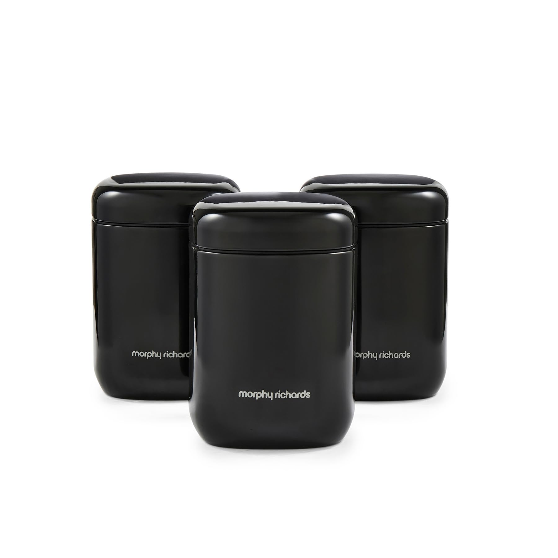Morphy Richards Equip Set 3 Storage Canisters, 15.5x10cm, 3 Pack Durable Carbon and Stainless Steel Set, Airtight Lid, Versatile Suitable Tea, Coffee, Sugar, Pasta, Dry Foods, Black, 830001