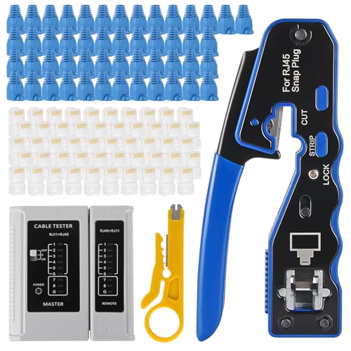RJ45 Crimp Tool Kit Pass Through Ethernet Crimper for Cat5e Cat6 Cat6a 8P8C Connectors All-in-One Crimping Tool with Cable Tester Etrhernet Crimper Tool