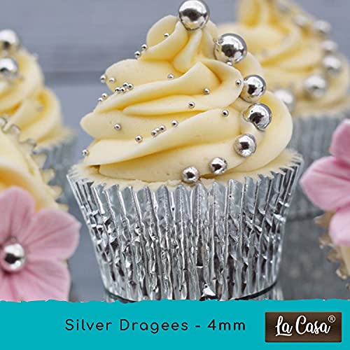Image of La Casa Premium Silver Dragees | Medium(4mm) Sized Pearl Balls Ideal for Cake Decoration & Garnishing | 100g |
