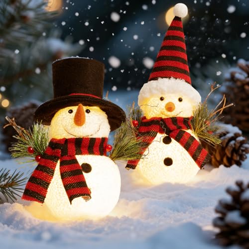 Weihnachtsdeko Schneemann Figuren mit LED Licht Weihnachten Schneemann...