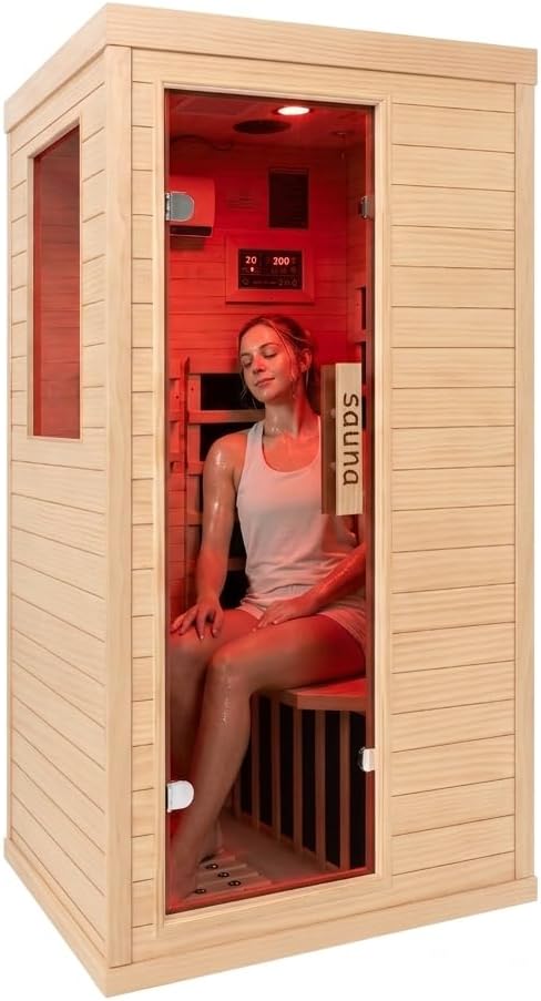 1350W Far Infrared Home Sauna, Energy-Efficient Fast-Heating Indoor Sauna Room with Bluetooth & 7-Color Therapy, Canadian Hemlock Wood, Modular Design - Ideal for Home Gym, Family Relaxation