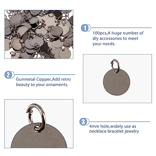 SUPERFINDINGS 100Pcs Brass Stamping Blank Tag Charms 12mm Flat Round Metal Stamps Tags Gunmetal Blanks Pendants for Jewelry Necklace DIY Craft Making,Hole:4mm - Image 4