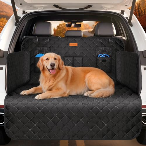Looxmeer Car Boot Protector Non-slip Waterproof Car Boot Liner For Dogs with Bumper & Side Protection Universal Scratchproof Heat-pressed Technology Dog Trunk Cover for Suv Truck Cars Travel