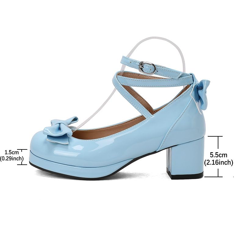 Women Lolita Pumps Comfortable Chunky Medium Heel Kawaii Platform Shoes Strappy Bowknot Decort2